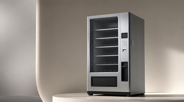 Modern vending machine product display isolated background.