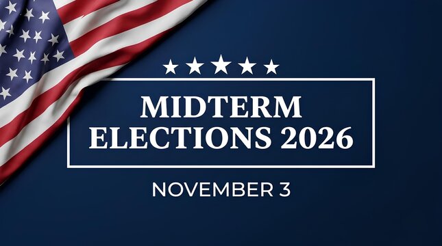 Midterm Elections 2026 announcement on dark blue background.