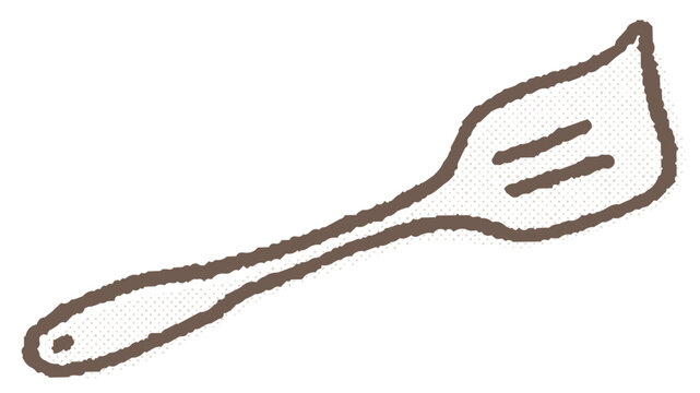 Color illustration of a hand-drawn-style silicone spatula or fry turner