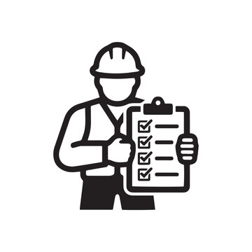 construction worker holding a completed clipboard checklist icon