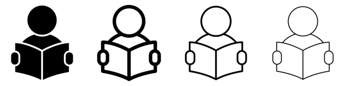Person reading book solid glyph icon for education