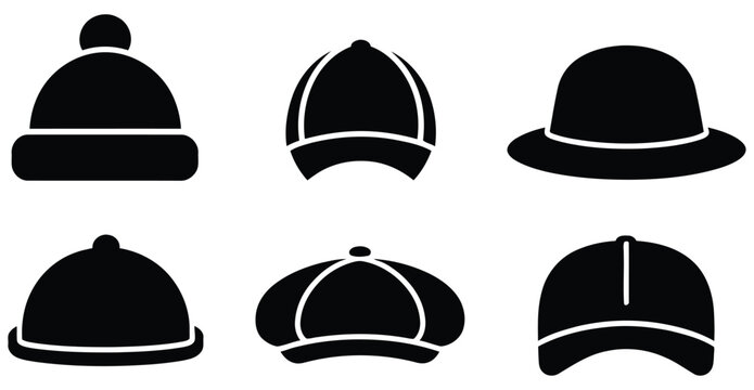 Hat silhouette icon featuring various caps and hats in bold designs for fashion teamwork events and creative concepts