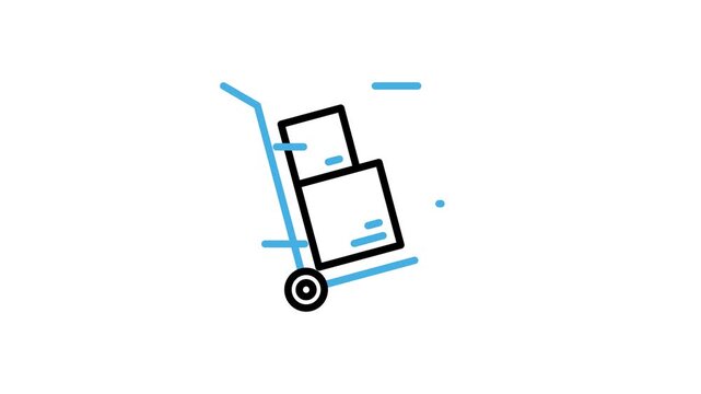 Animated package box trolley icon. Cardboard box shipping and shipment for logistics and delivery. Hand truck loaded parcel animation video. Motion graphics with alpha channel