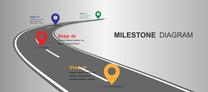 Modern milestone diagram with road journey concept with 4 step. Infographic template for business presentation slide.