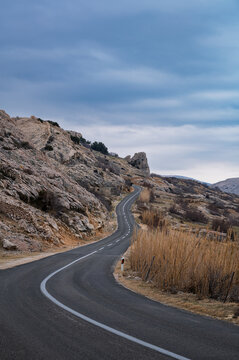 Winding road to Metajna located on Pag Island, Croatia