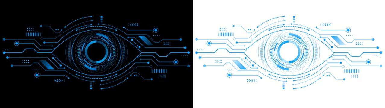 Eye Futuristic Digital Technology with Cybersecurity Network Circuits and Artificial Intelligence Concept