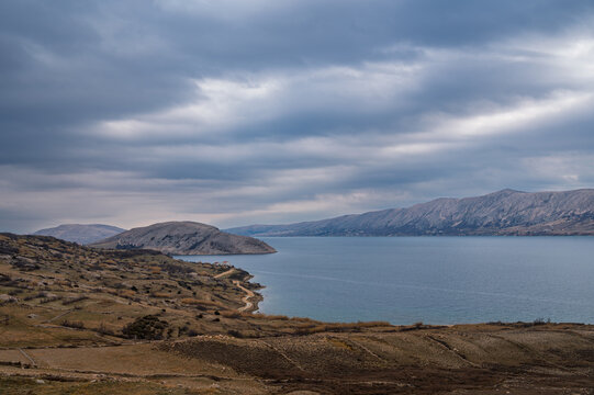 Incredible views along the road to Metajna village, located on Pag Island, Croatia