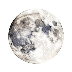 Obraz premium Detailed watercolor illustration of the full moon with visible craters and starbursts