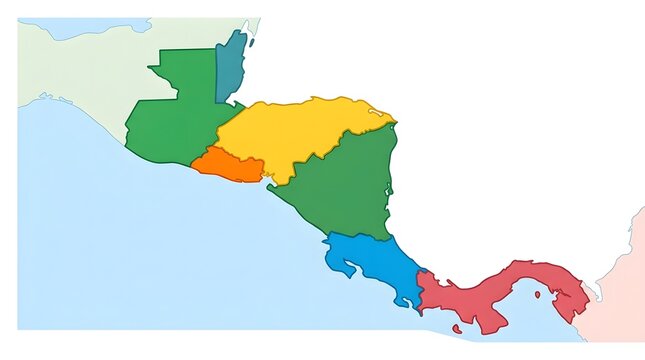 Simplified Flat Vector Map of Central America Countries