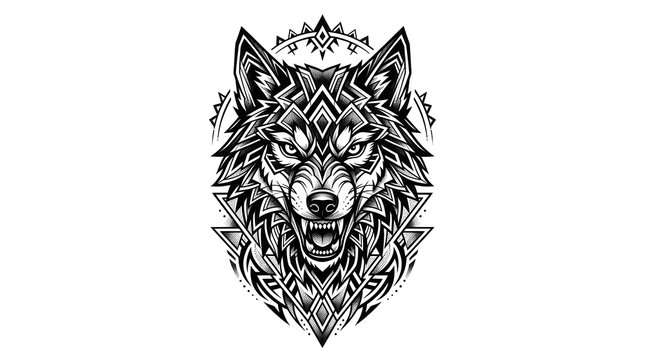 Stylized Geometric Wolf Head Tattoo Illustration