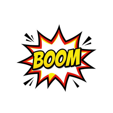 comic book explosion word boom in yellow and red colors