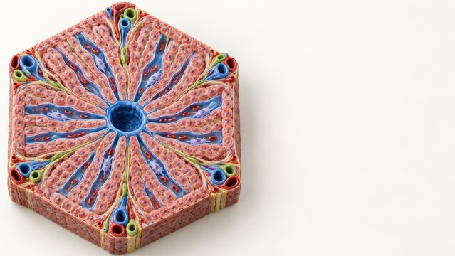 3D Hexagonal Liver Lobule Hepatocyte Architecture for Hepatology Stock