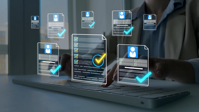 Employee certification and selection process documents, recruitment approval, workforce management, human resources evaluation, hiring procedure, business compliance and career qualification.