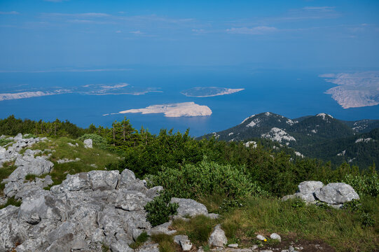 View out to the sea from Zavizanska Kosa located in Sjeverni Velebit, Croatia