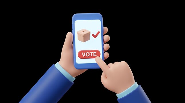 3D cartoon voting app illustration.