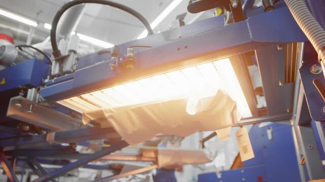 A textile printer makes prints on T-shirts.