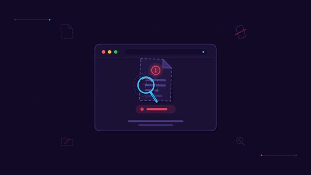 Cybersecurity scanning animation showing virus detection on digital document.