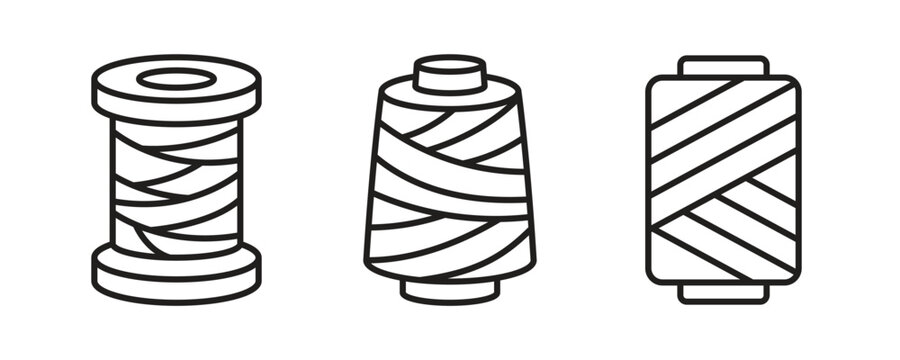 Sewing Thread Spool Icon Set in Outline Style