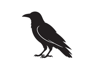 Fototapeta premium Black raven silhouette vector icon for halloween design elements and spooky bird decoration