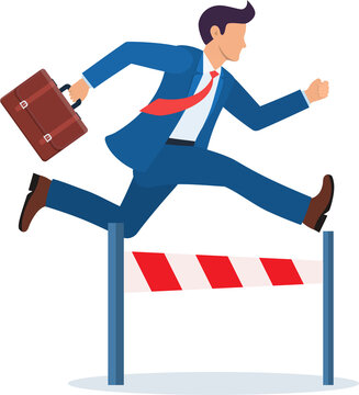 Businessman jumping over the obstacle