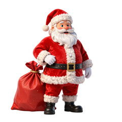 Fototapeta premium Cartoon santa claus in red suit with sack of gifts on white background