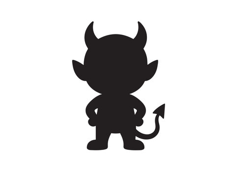 Cute little devil character silhouette isolated on white background for Halloween party design.