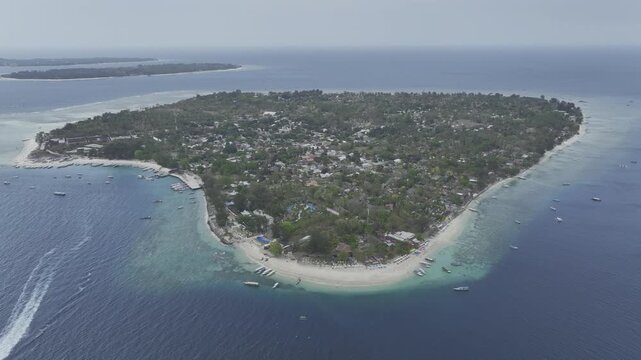 Panoramic aerial view of coastline of Gili islands, Indonesia