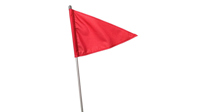 Small red triangular flag on metal pole isolated on transparent background