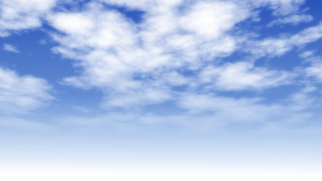 Fluffy white cloud puffs clusters vivid blue sky fair weather daylight overlay transparent background