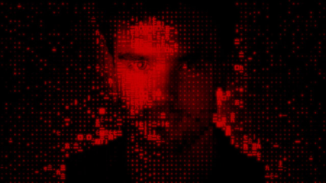 Man's Face made of Programming Code, representing Virtual Identity Concept.
