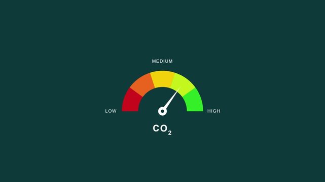 Co2 level gauge indicator icon, carbon dioxide emission measurement meter, climate change concept, vector illustration