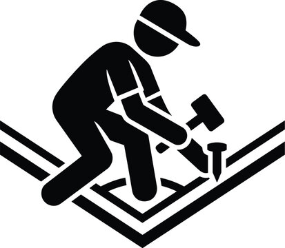 Groundkeeper installing base on a baseball field vector icon