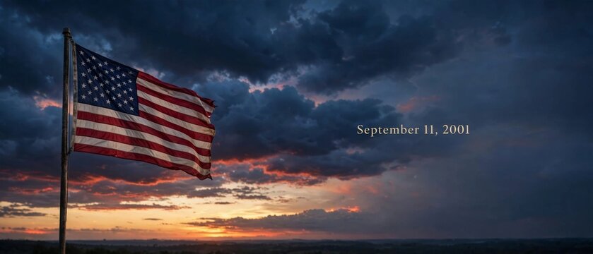 Heartfelt tribute on september 11 2001 featuring american flag set against dramatic sky representing hope remembrance
