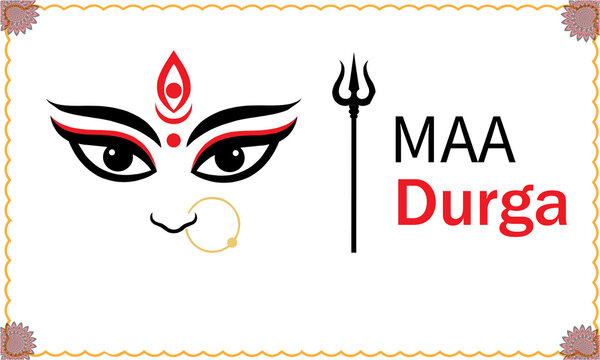 Maa Durga face illustration with trishul trident symbol for Navratri and Durga Puja background
