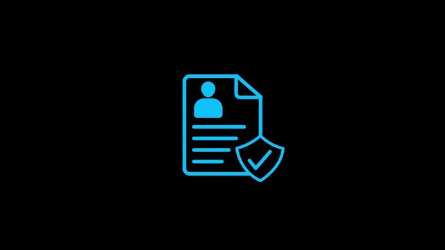 Professional ID document and identity verification icon featuring a user profile, document, and security shield with check mark.