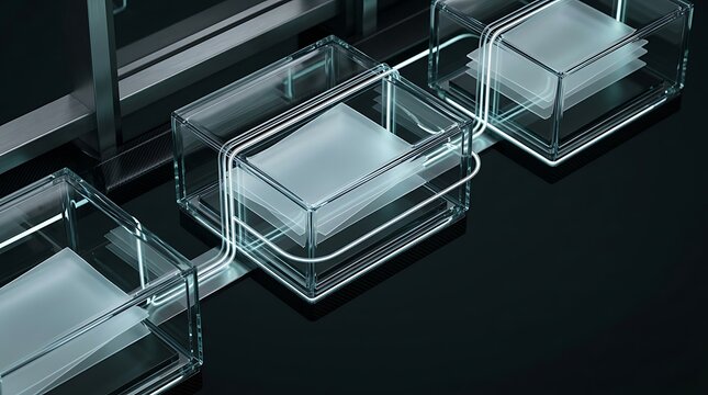 A sleek digital e-statement document securely stored in glowing futuristic glass display containers