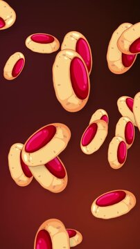Animated Jam Thumbprint Cookies Falling Against a Dark Red Background