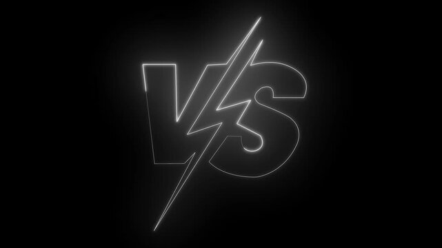 Neon versus battle screen with two glowing green letters v and s and a vibrant pink lightning bolt separating them animated against dark background motion graphic 4K video.