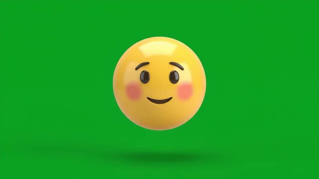 Cute blushing emoji with a shy smile on a green screen background, 3D rendered illustration.