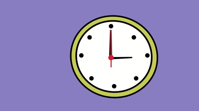 Wall clock motion animation showing time passing with mechanical hands moving around the white dial in this simple video footage