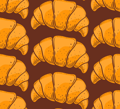 Hand drawn vintage pattern with croissant