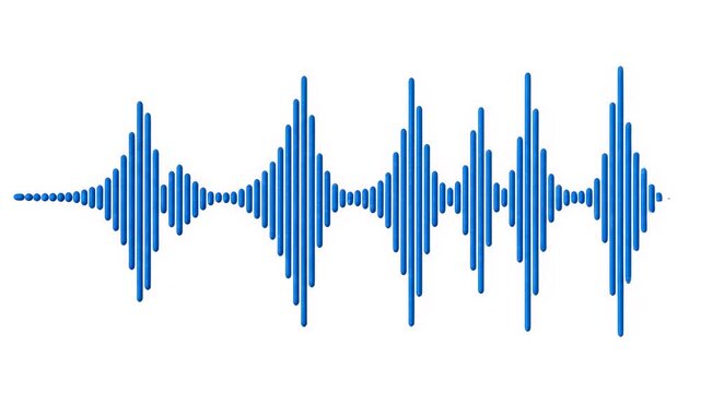 Sound wave animation growing in complexity and amplitude against a white background