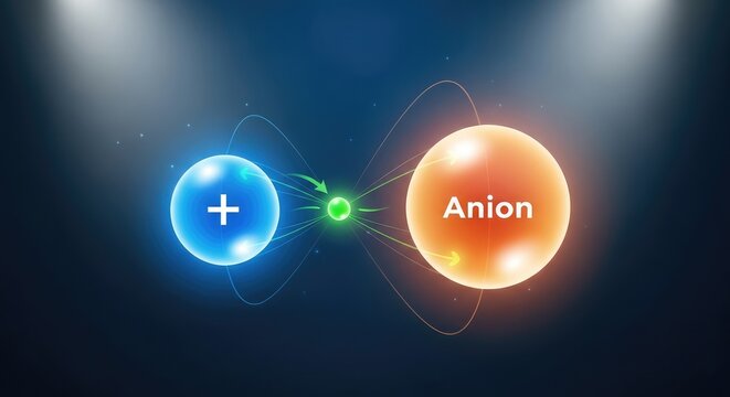 Visual depiction of an anion and cation with electrons between them