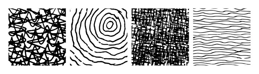 Naklejka premium Set of monochrome hand-drawn crosshatch textures