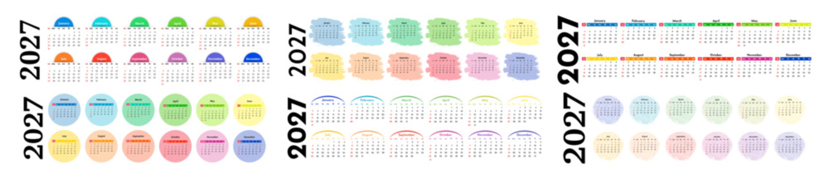 Calendar for 2027 isolated on a white background