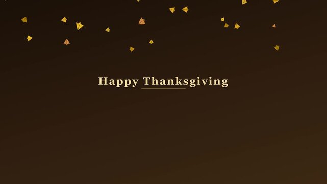 Elegant golden and amber falling leaves on dark brown background with refined Thanksgiving greeting