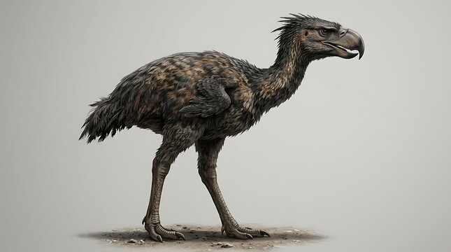 Prehistoric terror bird walking isolated on white background, extinct flightless predator