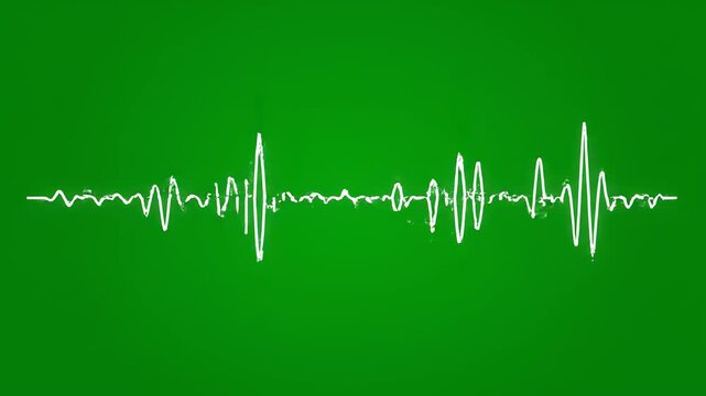 Green audio wave forms growing in complexity against a black background with subtle motion