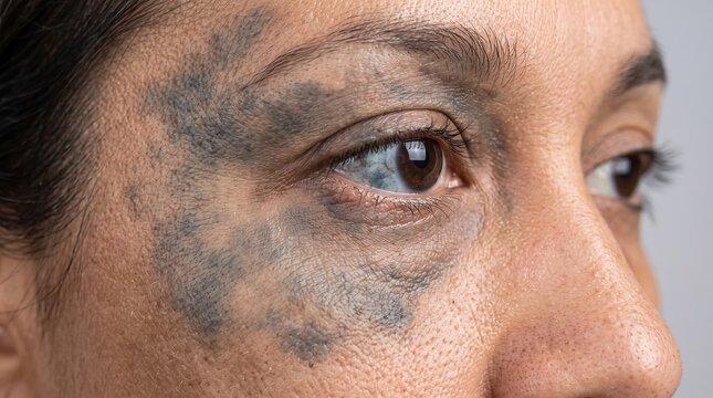 Close Up Profile of Woman Face displaying Nevus of Ota Hyperpigmentation around Eye