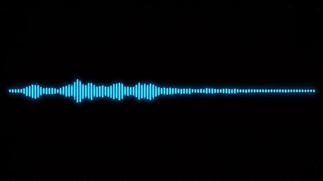 Blue sound wave forms moving and pulsing during data analysis on black background with copy space for technology concepts